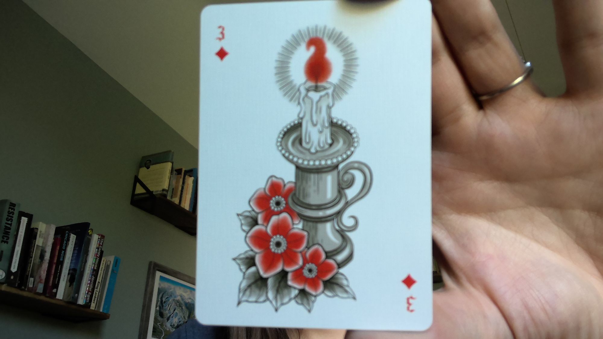 3 of Diamonds from the Bloom deck by Laura Marcuet