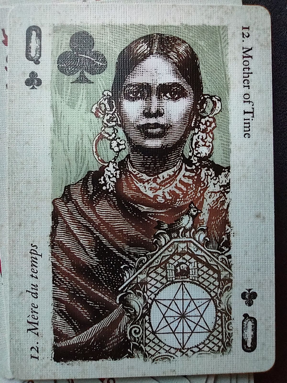 Queen of clubs. From the Cartomancer Duality (light) deck by Alain Benoit.
